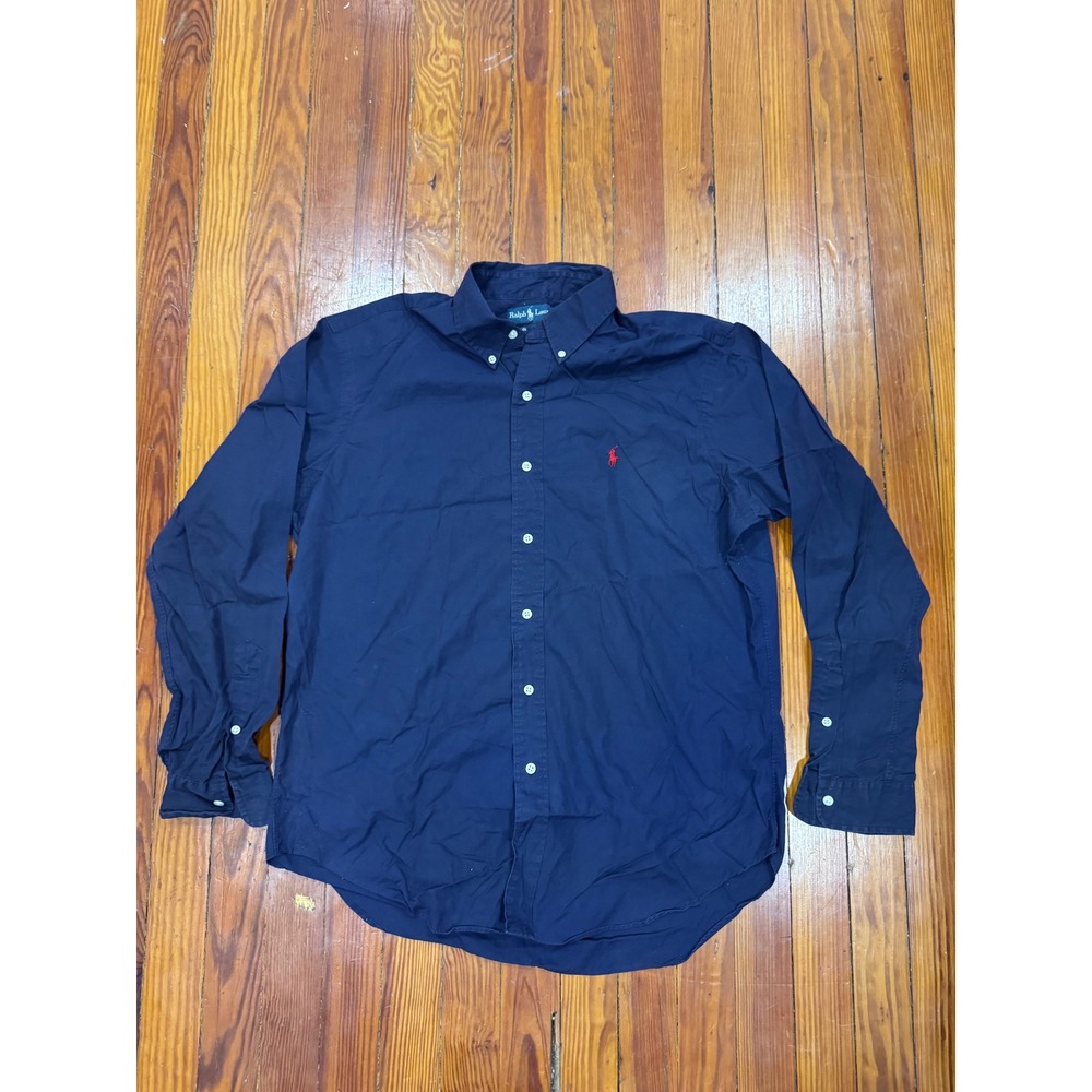 Ralph Lauren Mens Classic Fit Navy Blue Long Sleeve Button Down Shirt Large